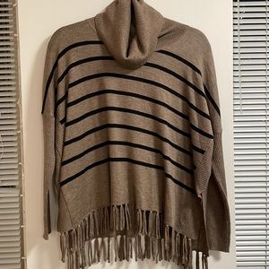 Beau & Arrow Cowl Neck Fringe Sweater, Size Small